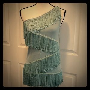 One shoulder fringe top